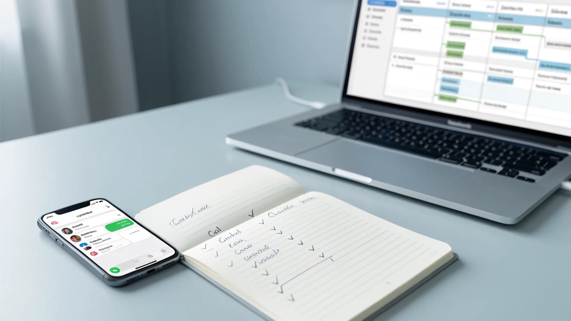 A real estate lead follow-up desk setup with phone and CRM