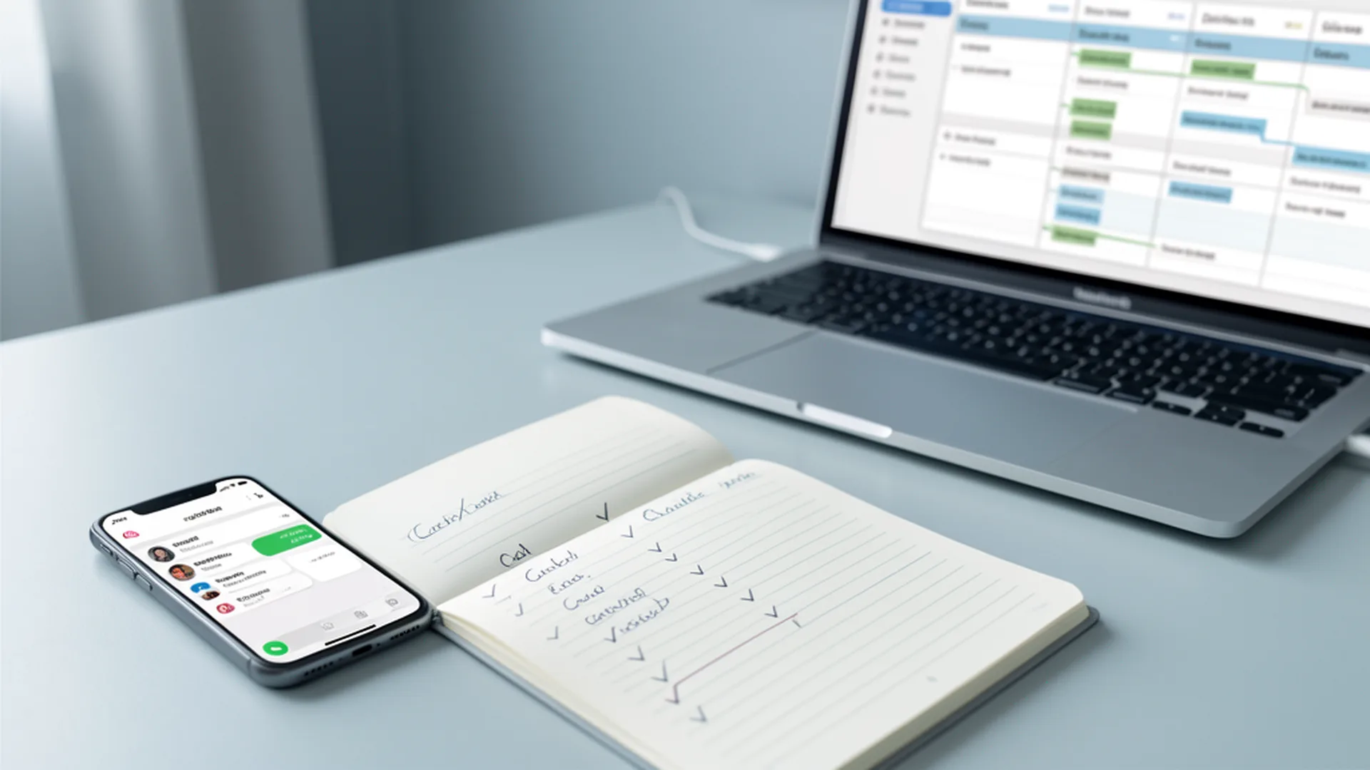 A real estate lead follow-up desk setup with phone and CRM
